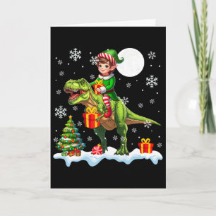 Elf Reitet T-Rex Weihnachtsbaum Bunte Lichter Lo Karte