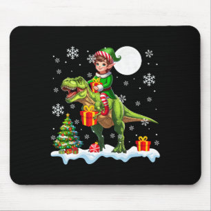 Elf Reitet T-Rex Weihnachtsbaum Bunte Lichter Lo Mousepad