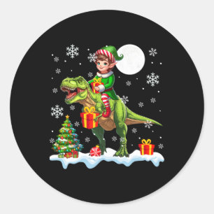 Elf Reitet T-Rex Weihnachtsbaum Bunte Lichter Lo Runder Aufkleber