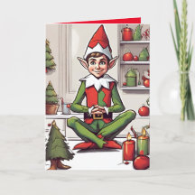 Elf Retro Concept Art Falted Holiday Card