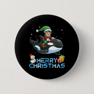 Elf Riding Orca Snowman Präsent Merry Christmas Da Button