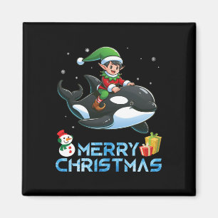 Elf Riding Orca Snowman Präsent Merry Christmas Da Magnet