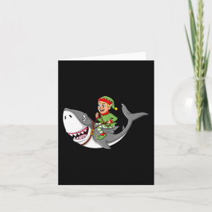 Elf Riding Shark Christmas Boys Girls Kinder Weihn Karte