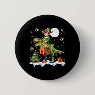 Elf Riding T-rex Weihnachtsbaum Farbenfrohe Lichte Button