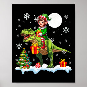 Elf Riding T-rex Weihnachtsbaum Farbenfrohe Lichte Poster