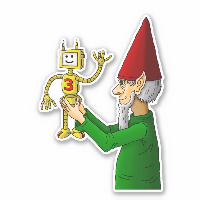 Elf & Robot de l'atelier Père Noël Vinyl Sticker (Devant)