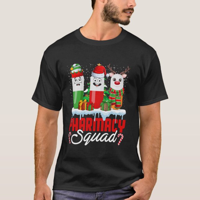 Elf Santa Reindeer Pills Pharmacy Squad Merry Chri T-Shirt (Vorderseite)