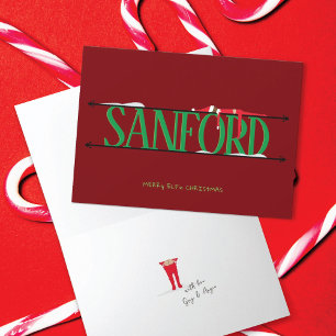 Elf-Scherz-Name-Schilder Rot & Grün Gefaltet Karte