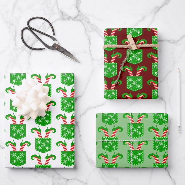 Elf Schuhe im Pocket Trio Geschenkpapier Set (Vorderseite)