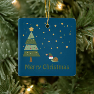 Elf Snail Christmas Scene Keramikornament