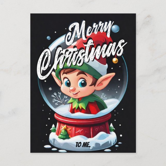 Elf Snowglobe Frohe Weihnachten für mich Gruß Postkarte (Vorderseite)