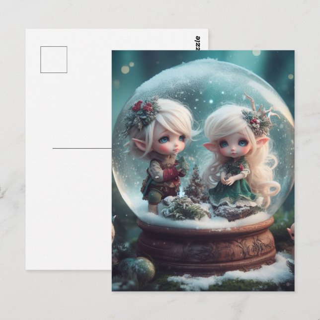 Elf Snowglobe Postkarte (Vorne/Hinten)