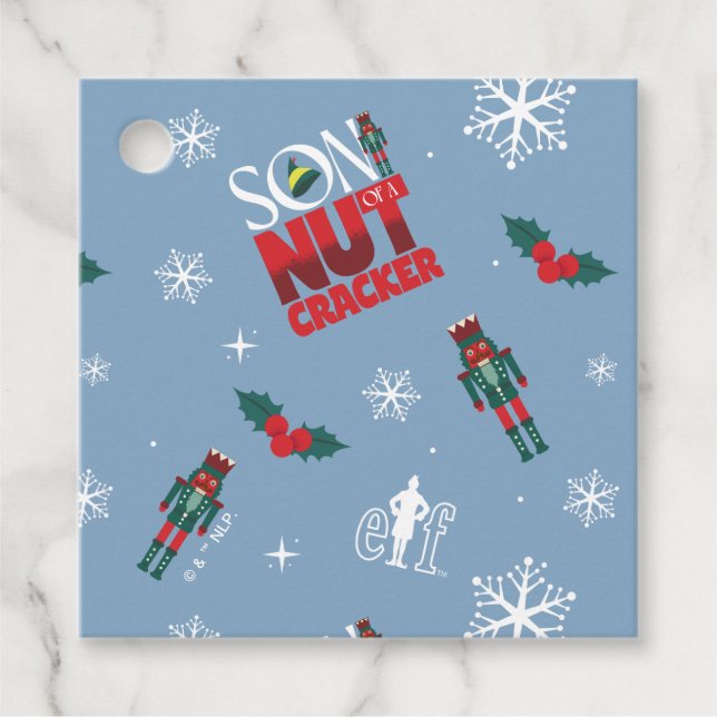 Elf "Sohn eines Nutcrackers" Wintermuster Geschenkanhänger (Vorderseite)