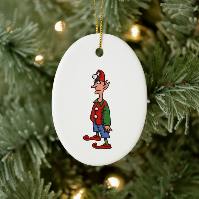 Elf Standing At Attention oval ceramic ornament (Baum)