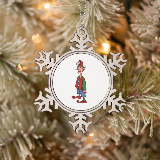 Elf Standing Attention pewter snowflake ornament (Baum)