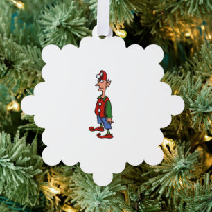 Elf Stehend In Achtung Schneeflocken Papierdekorat Ornament Karte