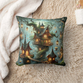Elf Tea House Fantasy Village Home Throw Pillow Kissen
