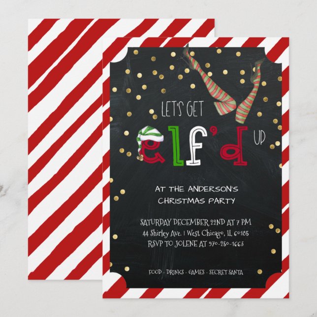Elf Themed Holiday Weihnachts-Party Einladung (Vorne/Hinten)