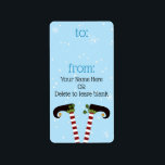 Elf TO/FROM Gift Tags Custom Color  Adressaufkleber<br><div class="desc">Personalized TO/FROM gift tag labels with whimsical and festive Christmas elf legs and snow against a custom color background and "to" and "from" colors (shown in blue). ASSISTANCE: For help with design modification or personalization, color change, resizing, transferring the design to another product or if you would like coordinating items,...</div>