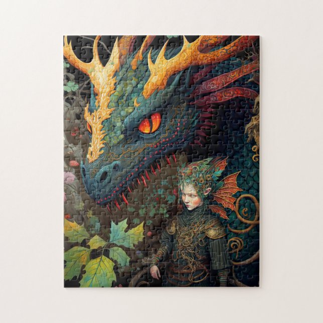Elf und Dragon Fantasy Art (Vertikal)