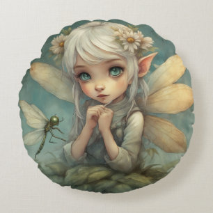 Elf und Dragonfly 2 Rundes Kissen