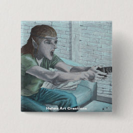 Elf Video Game Player Fantasy Art Button