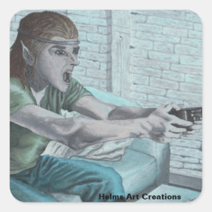 Elf Video Gamer Boss Fight Fantasy Art Stickers