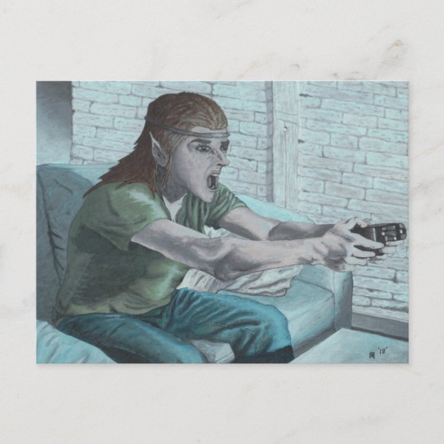 Elf Video Gamer Boss Fight Fantasy Postcard Postkarte (Vorderseite)