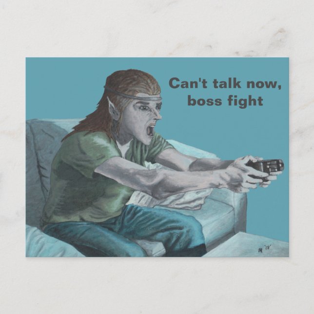 Elf Video Gamer Boss Fight Fantasy Postkarte (Vorderseite)