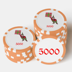 Elf w Polka Dot Gift Orange 5000 Stripe Poker Chip