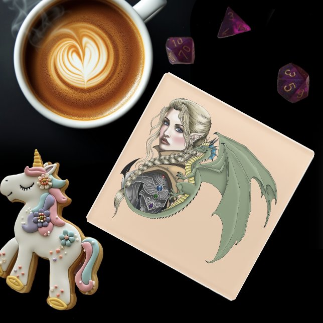 Elf Warrior Dragon Fantasy Glasuntersetzer (Von Creator hochgeladen)