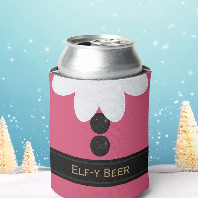 Elf Weihnachten im Juli Party Pink Can Cooler Dosenkühler (Cute pink elf themed can cooler just for you. Add your name!)