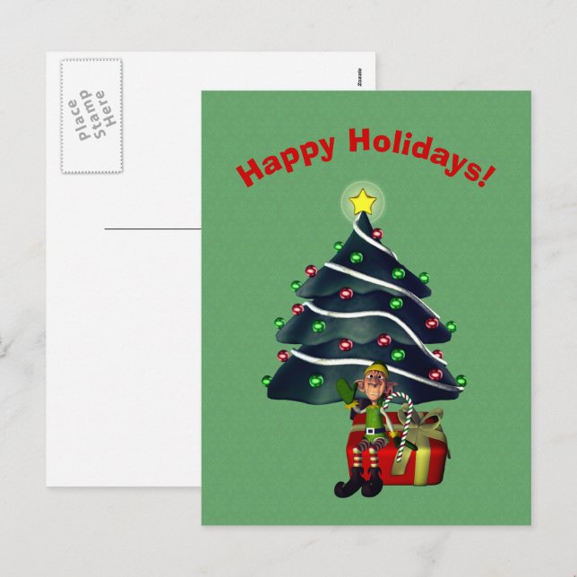 Elf Weihnachtsbaum Weihnachtsfeiertag Postkarte (Vorne/Hinten)