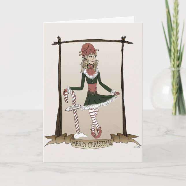 Elf-Weihnachtskarte Feiertagskarte (Vorderseite)