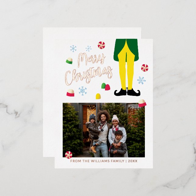 Elf Weihnachtskarte mit Foto Folien Feiertagspostkarte (Vorderseite/Rückseite)