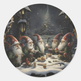 Elf Winter Dinner in den Wald Weihnachtselfen Runder Aufkleber