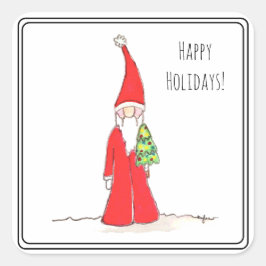 Elf with Tree Quadratischer Aufkleber