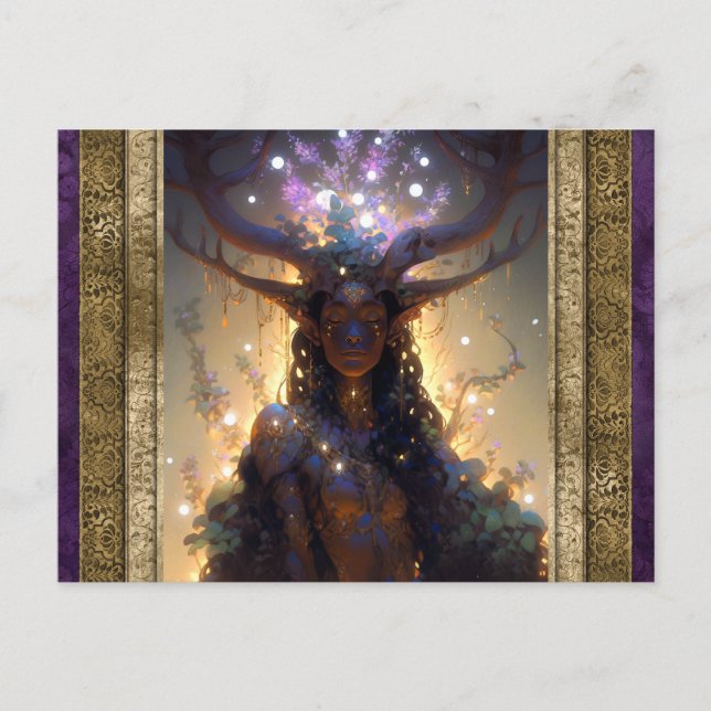 Elf Woman mit antlers Fantasy Art Postkarte (Vorderseite)