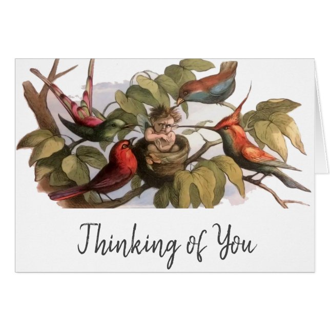 Elfe des bois dans le nid : Antique Oiseau Sprite  (Devant horizontal)