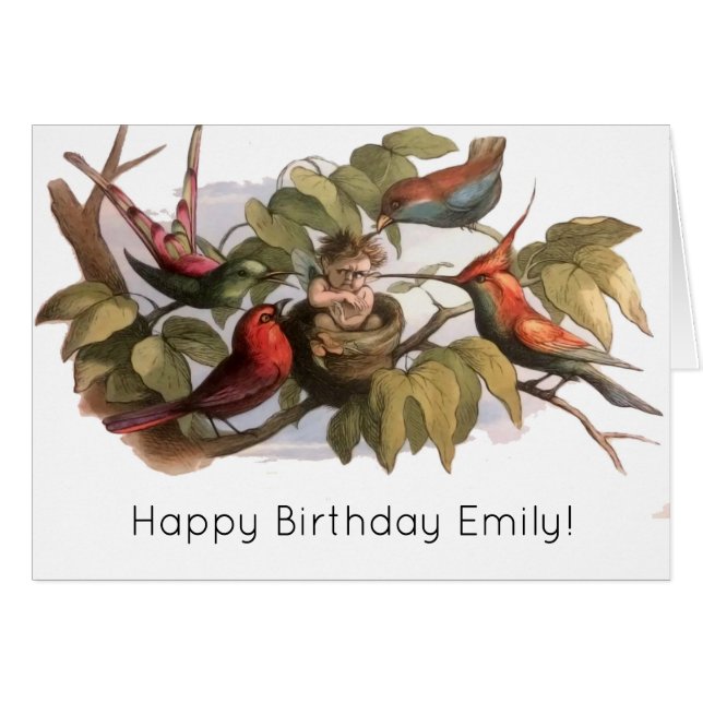 Elfe des bois dans le nid : Antique Oiseau Sprite  (Devant horizontal)