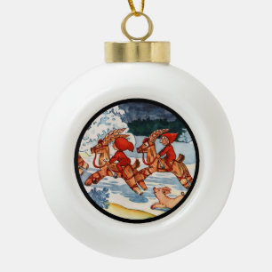 Elfe, die Weihnachten-Ziegen laufen Keramik Kugel-Ornament