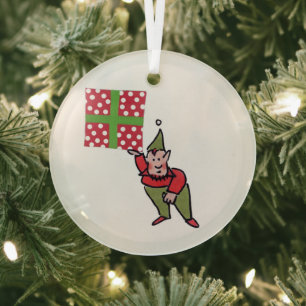 Elfe mit punktgeschenk rundes Glasornament Ornament Aus Glas