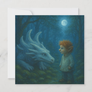 Elfe und Drache im Mondlicht Einladung