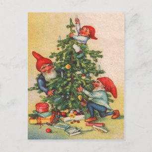 Elfen dekorieren Weihnachtsbaum Feiertagspostkarte