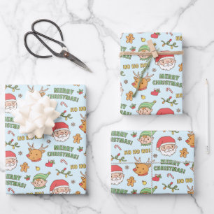 Elfen, Rentiere, Weihnachtsmann, Frohe Weihnachten Geschenkpapier Set