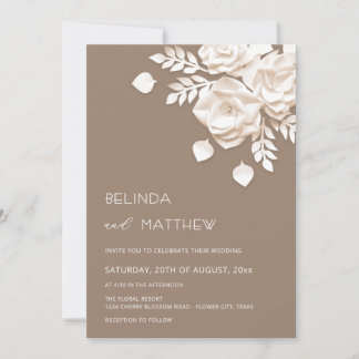 Elfenbein 3D Blumen Rosen Minimalistische Hochzeit Einladung