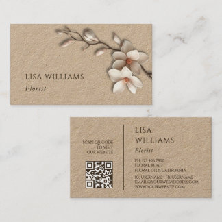 Elfenbein 3D Magnolie Rustikal | QR Code Visitenkarte