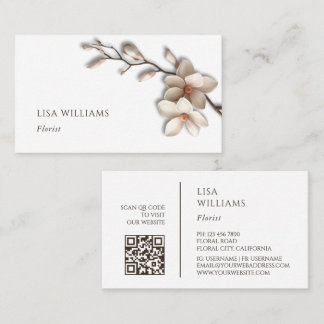 Elfenbein 3D Magnolie Rustikal | QR Code Visitenkarte