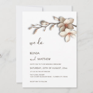 Elfenbein 3D Magnolien-Blumen Kasuelle Hochzeit Einladung