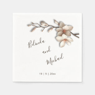 Elfenbein 3D Magnolienblüten   Hochzeit Serviette